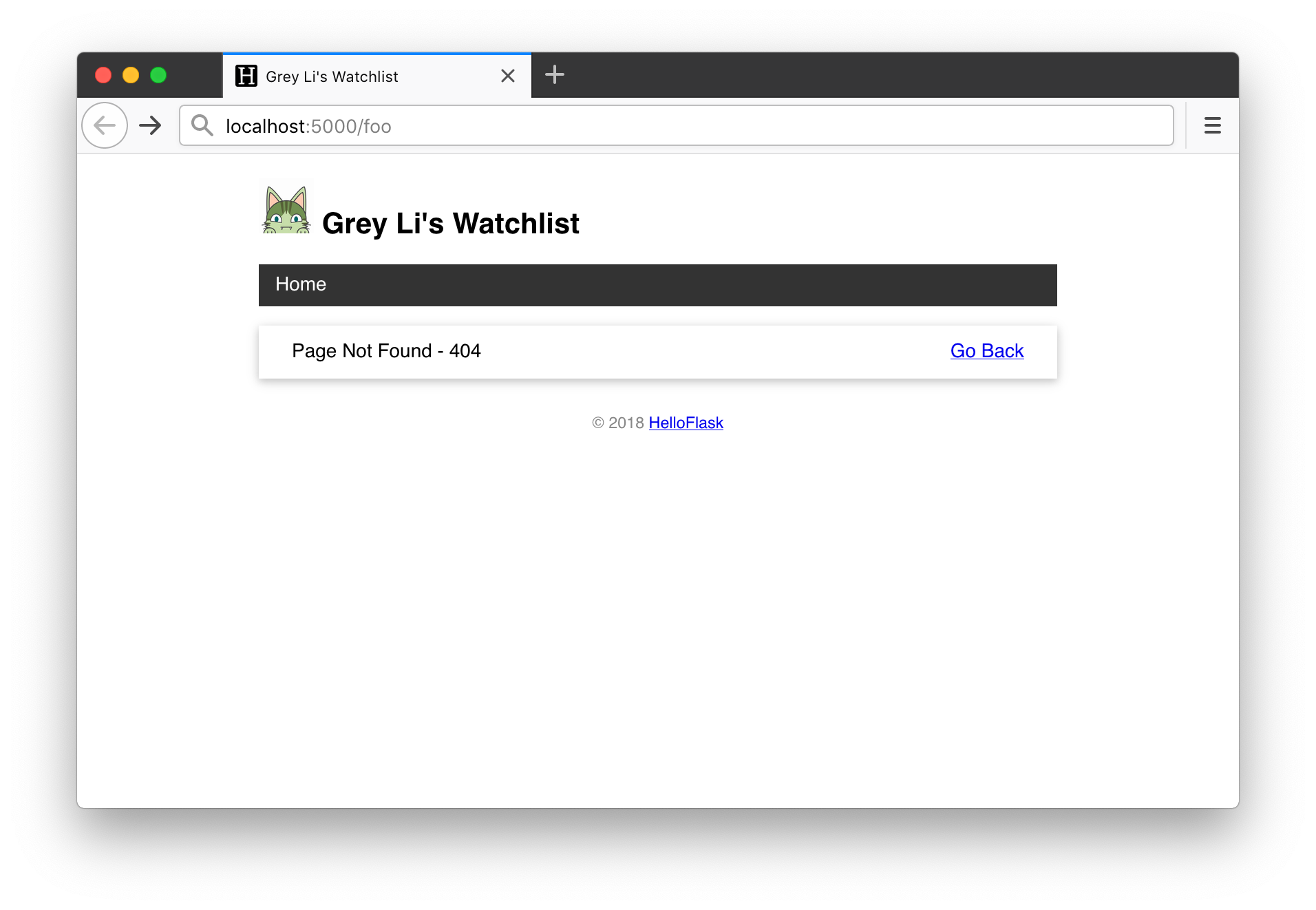 The custom 404 error page